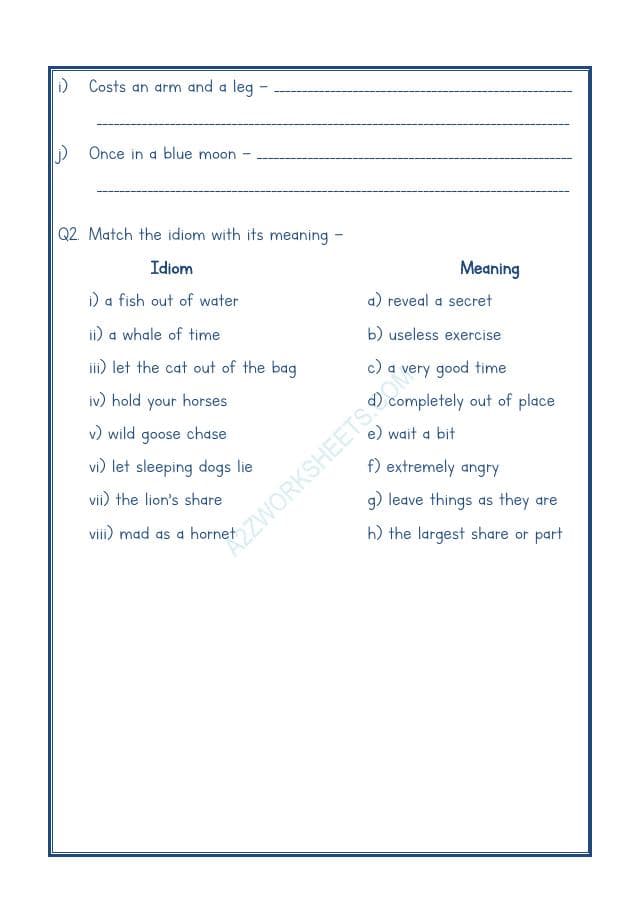 A2ZWorksheets:English-Reading-Idioms And Phrases-01
