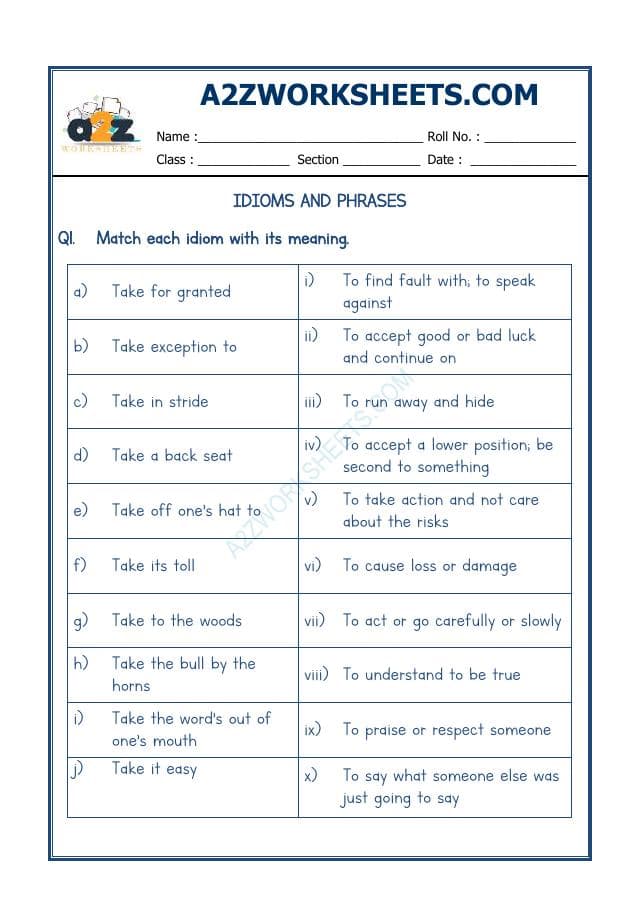 A2ZWorksheets:English-Reading-Idioms And Phrases-02