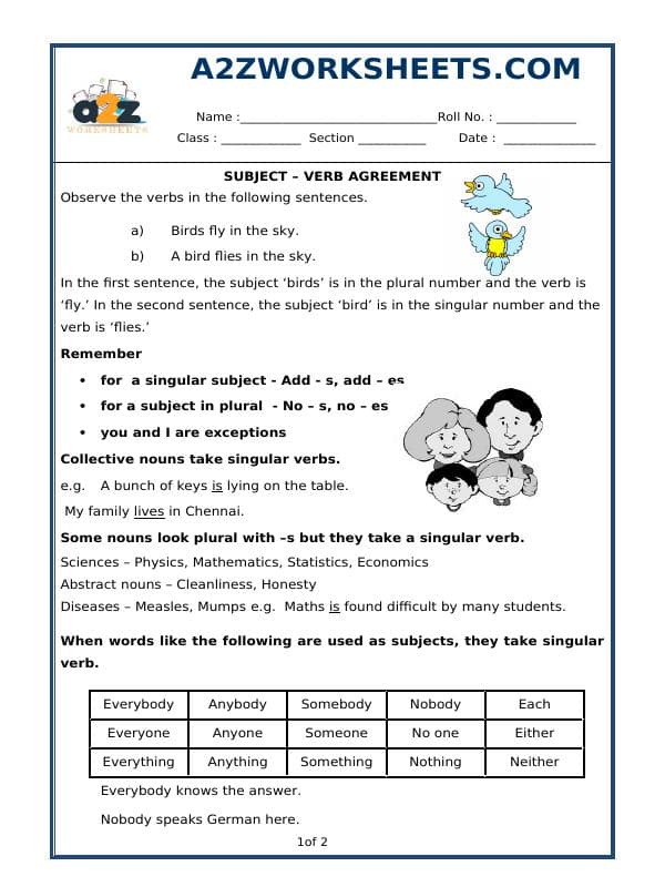 A2ZWorksheets:English-Grammar-Verb Agreement