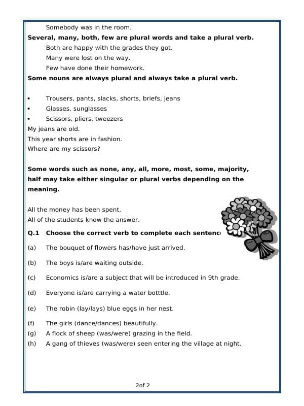 A2ZWorksheets:English-Grammar-Verb Agreement