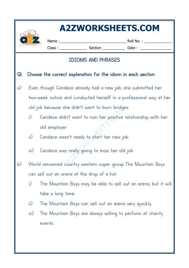 A2ZWorksheets:English-Reading-Idioms And Phrases-06