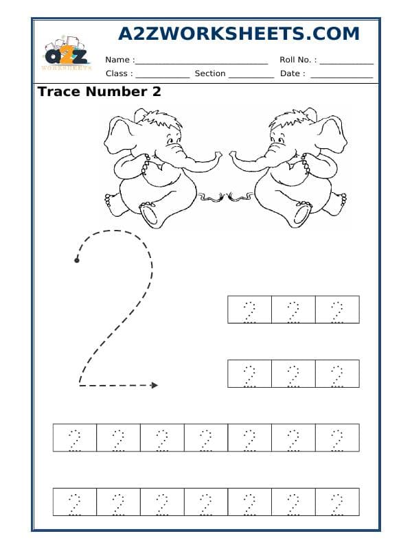 A2ZWorksheets:Maths-Numbers-Formation - Trace Number 2