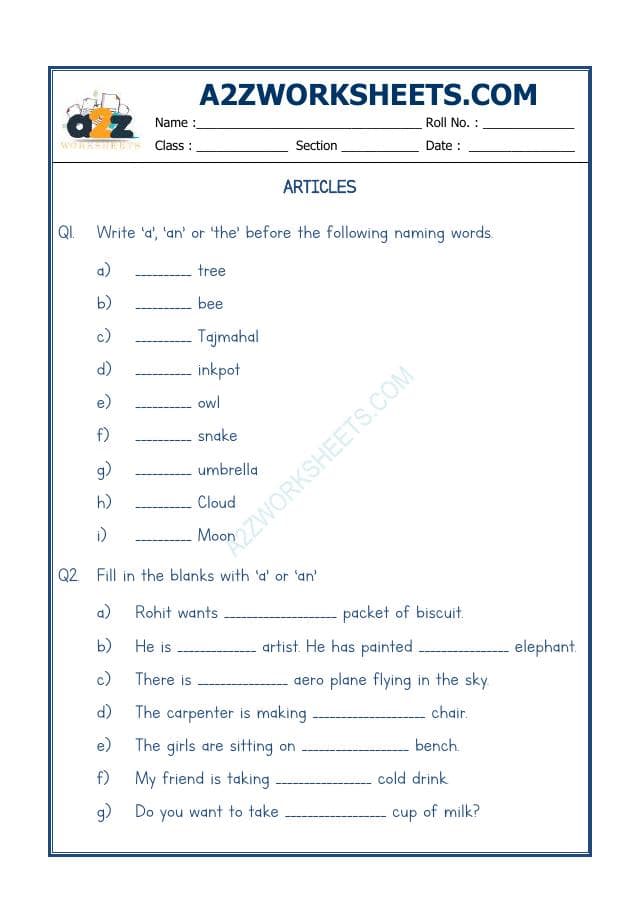 A2ZWorksheets:English-Grammar-Articles-01