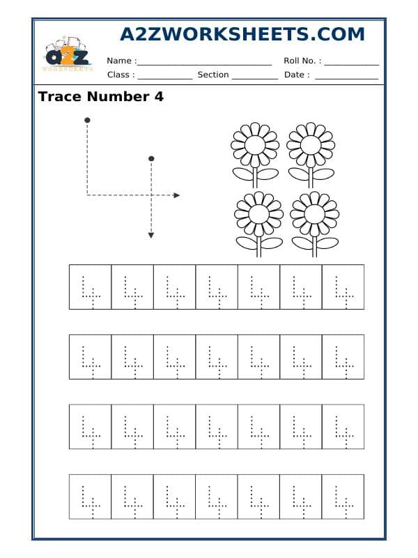 A2ZWorksheets:Maths-Numbers-Formation - Trace Number 4