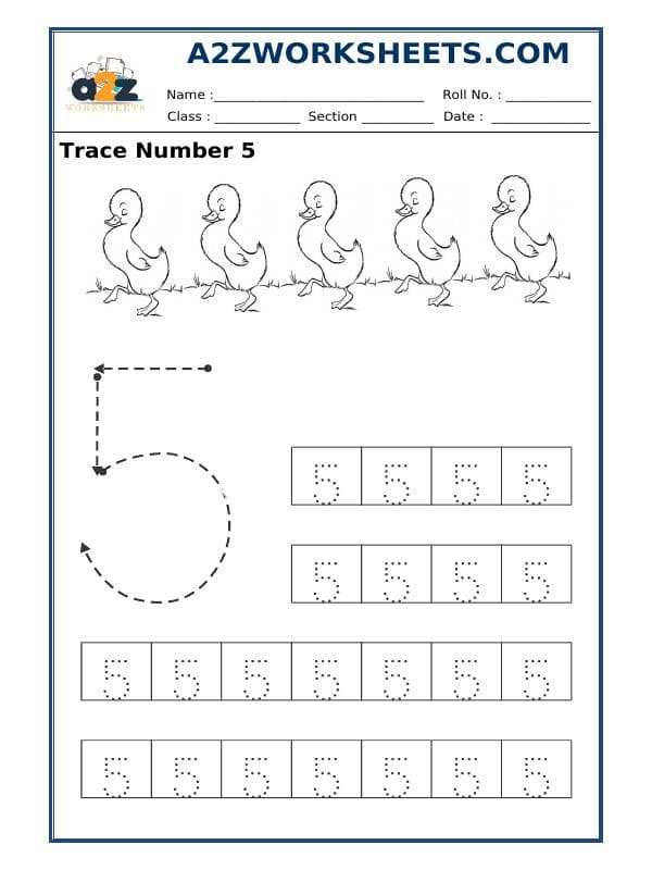 A2ZWorksheets:Maths-Numbers-Formation - Trace Number 5