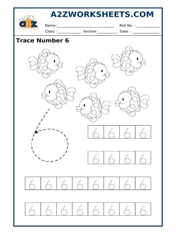 A2ZWorksheets:Maths-Numbers-Formation - Trace Number 6