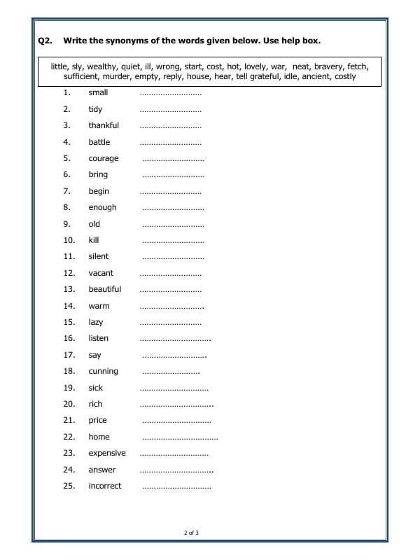 A2ZWorksheets:English-Grammar-Synonyms