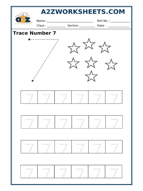 A2ZWorksheets:Maths-Numbers-Formation - Trace Number 7