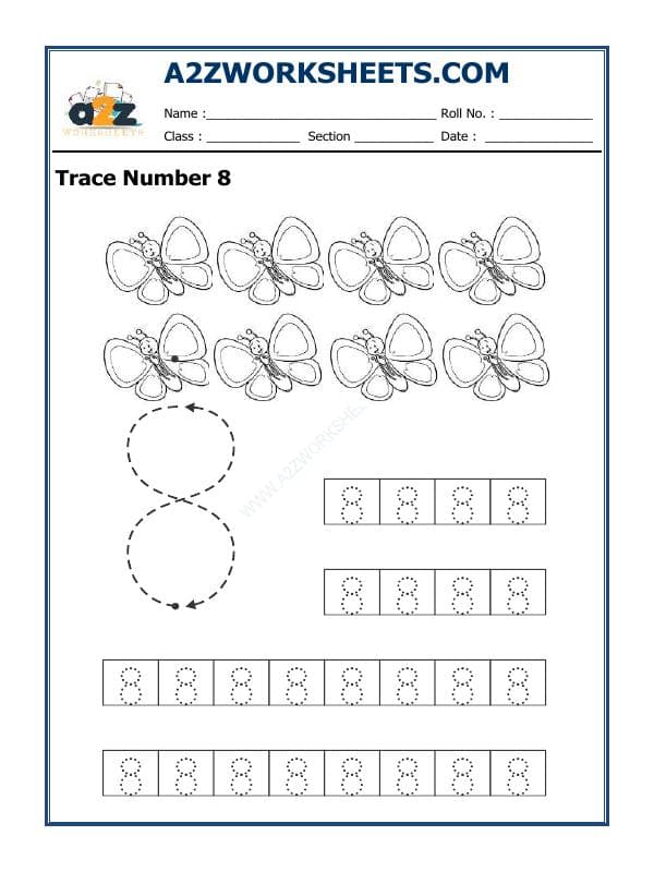 A2ZWorksheets:Maths-Numbers-Formation - Trace Number 8