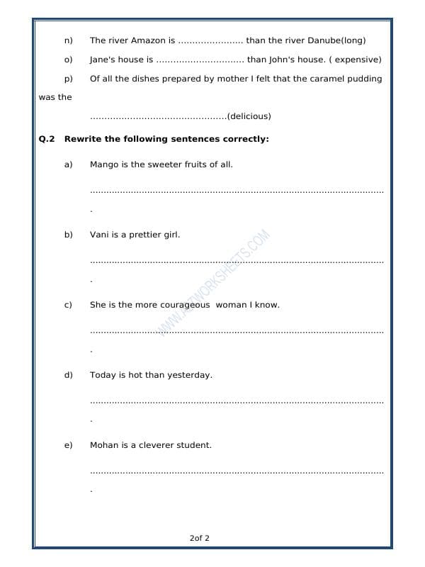 A2ZWorksheets:English-Grammar-Adjectives - 02 (Exercise)