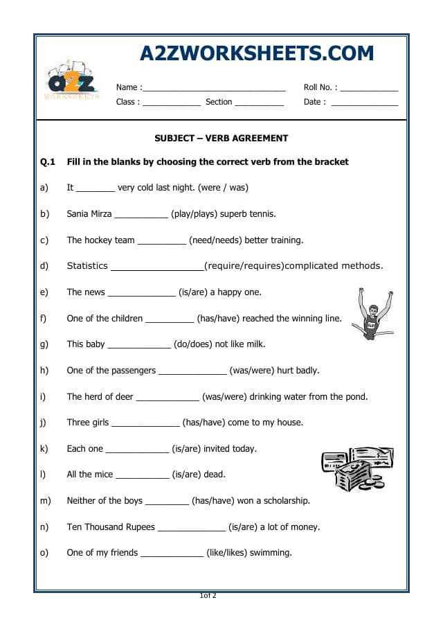 A2ZWorksheets:English-Grammar-Verb Agreement-02 (Exercise)