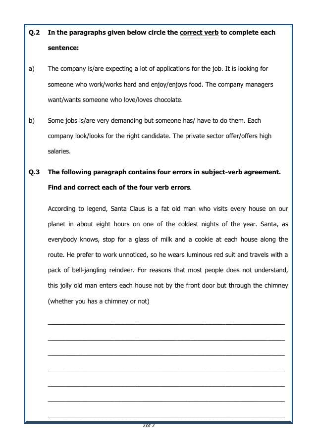 A2ZWorksheets:English-Grammar-Verb Agreement-02 (Exercise)