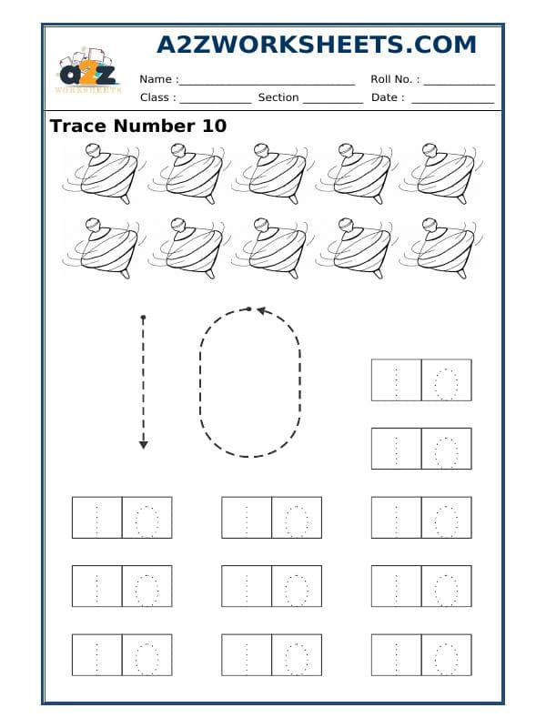A2ZWorksheets:Maths-Numbers-Formation - Trace Number 10