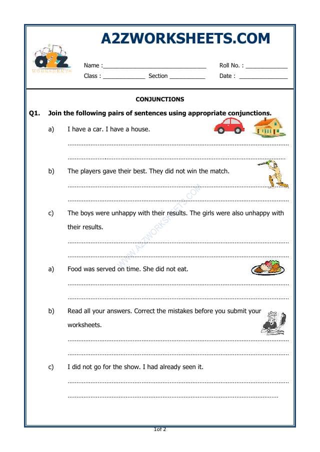 A2ZWorksheets:English-Grammar-Conjunctions - 03 (Exercise)