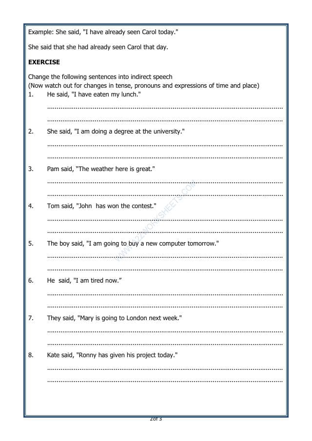 A2ZWorksheets:English-Grammar-Direct And Indirect Speech - 02 (Exercise)