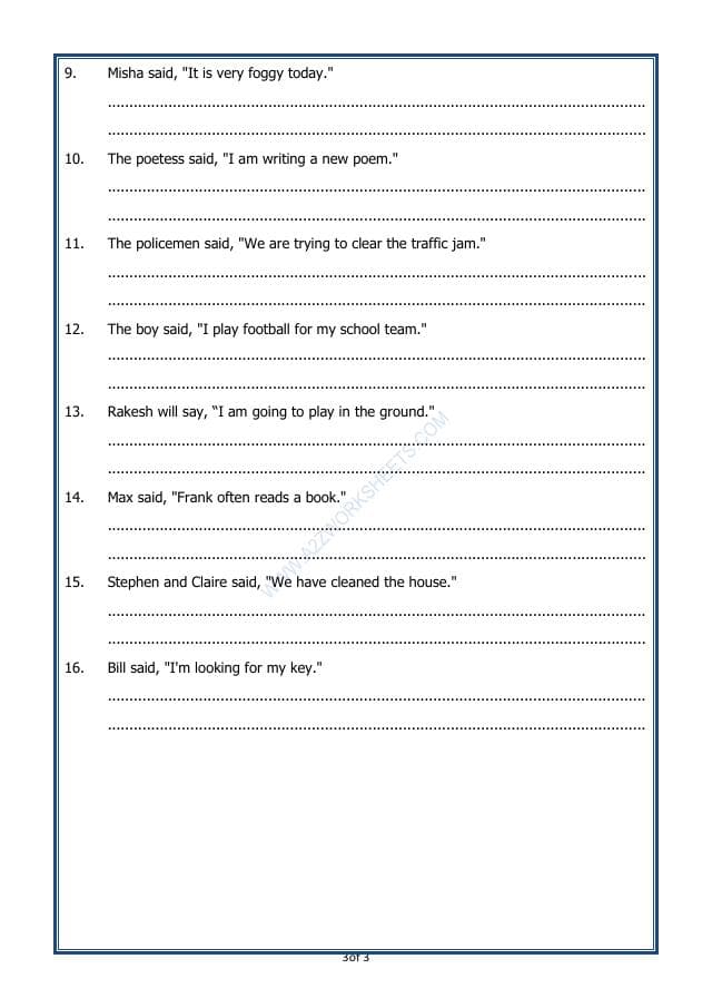 A2ZWorksheets:English-Grammar-Direct And Indirect Speech - 02 (Exercise)