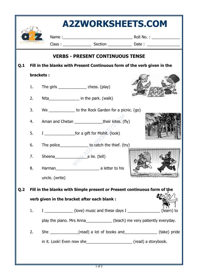 A2ZWorksheets:English-Grammar-Verbs – Present Continuous Tense