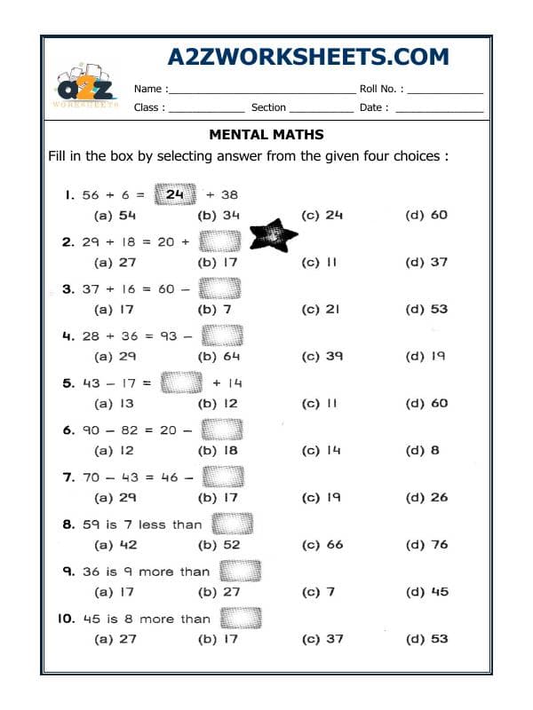 A2ZWorksheets:Maths-Addition-Mental Maths - 05