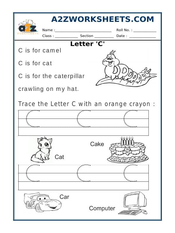 A2ZWorksheets:English-Writing-Trace The Letter C
