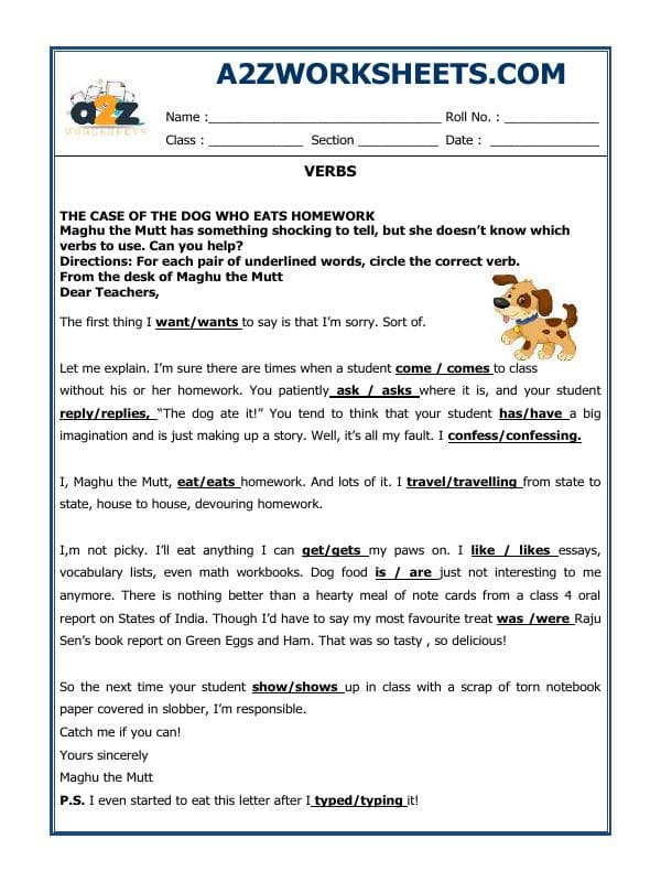 A2ZWorksheets:English-Grammar-Verbs