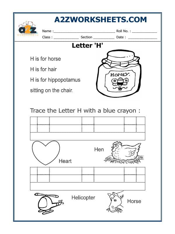 A2ZWorksheets:English-Writing-Trace The Letter H