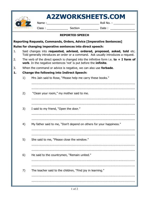 A2ZWorksheets:English-Grammar-Reported Speech-02