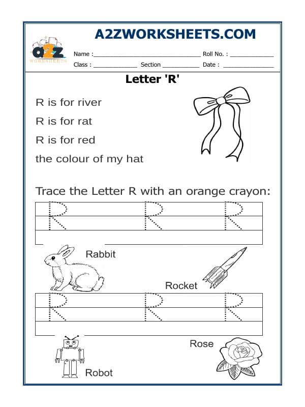 A2ZWorksheets:English-Writing-Trace The Letter R