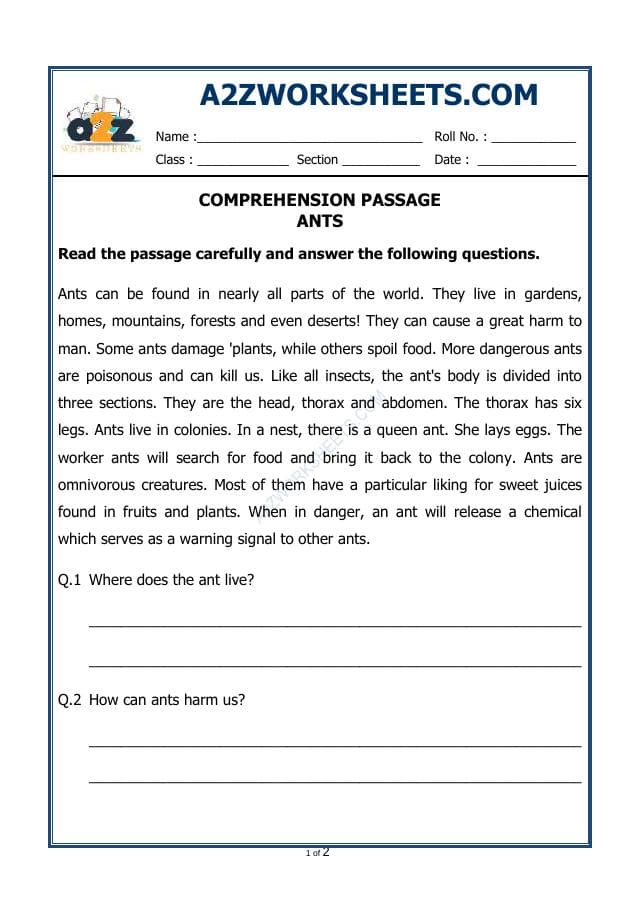 A2ZWorksheets:English-Reading-Comprehension Passage-50
