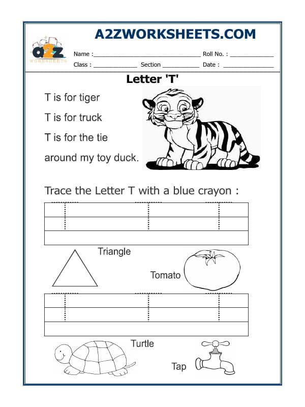 A2ZWorksheets:English-Writing-Trace The Letter T
