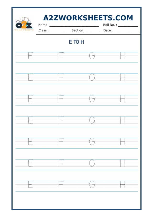 A2ZWorksheets:English-Writing-English Alphabet E to H