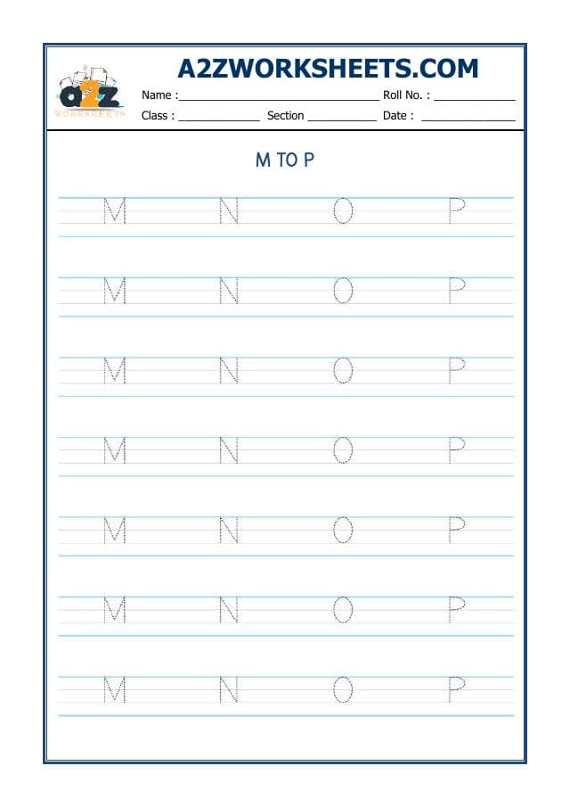 A2ZWorksheets:English-Writing-English Alphabet M to P
