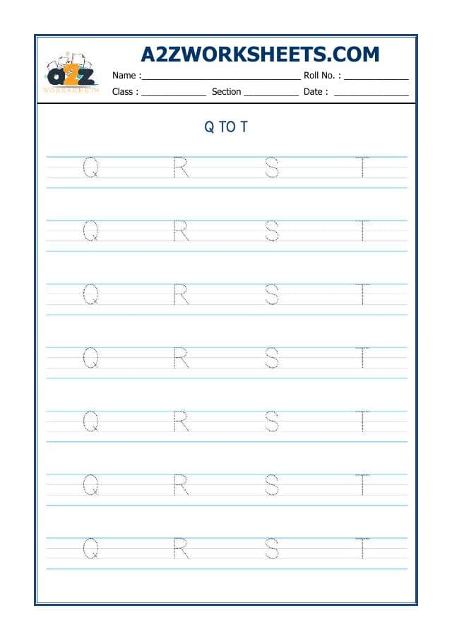 A2ZWorksheets:English-Writing-English Alphabet Q to T