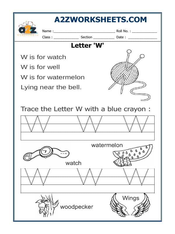 A2ZWorksheets:English-Writing-Trace The Letter W
