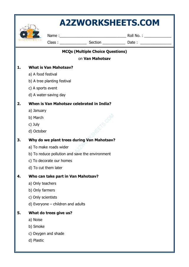 A2ZWorksheets:Science-Plants and Living Organisms-MCQs on Van Mohtsav
