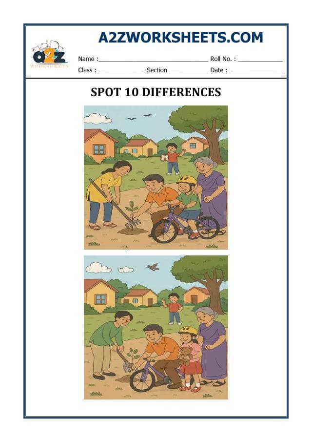 A2ZWorksheets:Science-Humans-Spot 10 Differences Family and Community