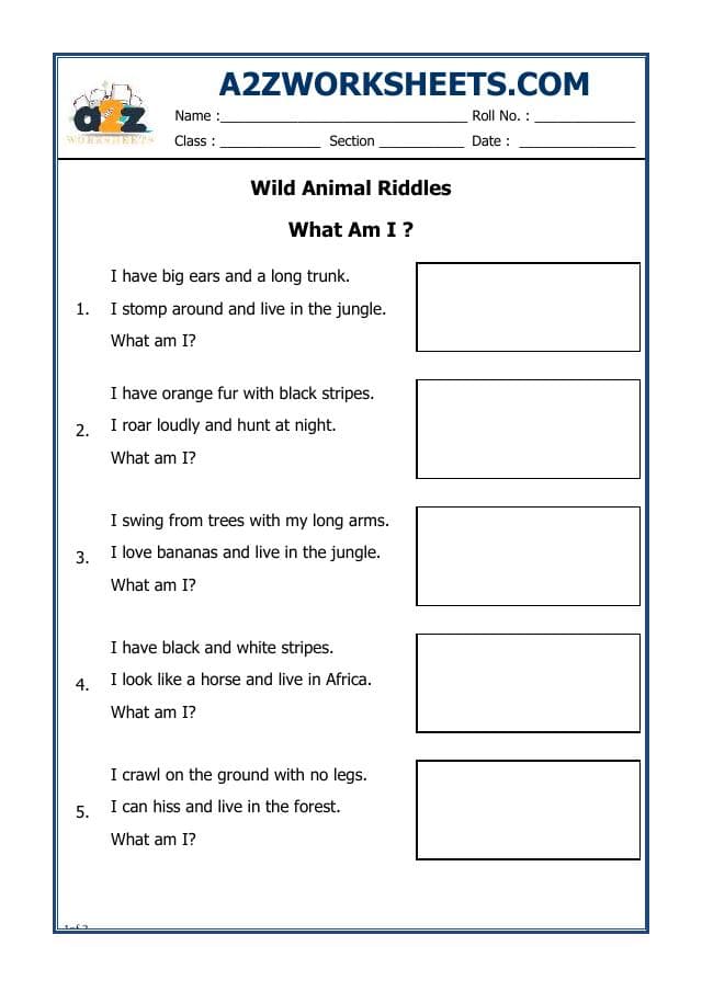 A2ZWorksheets:Science-Animals-Wild Animal Riddles
