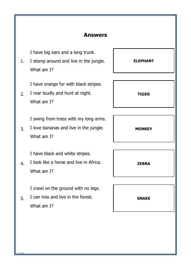 A2ZWorksheets:Science-Animals-Wild Animal Riddles