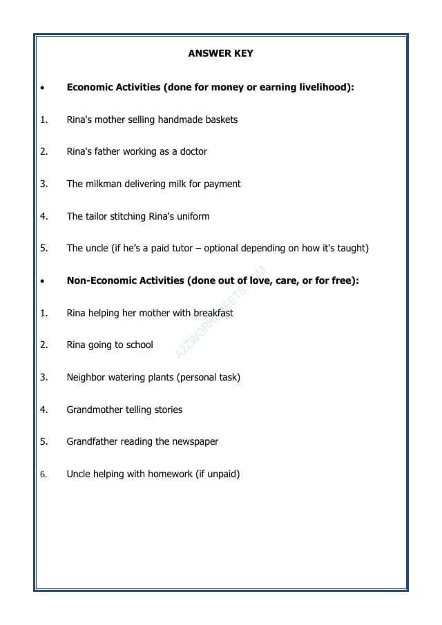A2ZWorksheets:General Awareness-Understanding The World-Economic And Non-Economic Activities