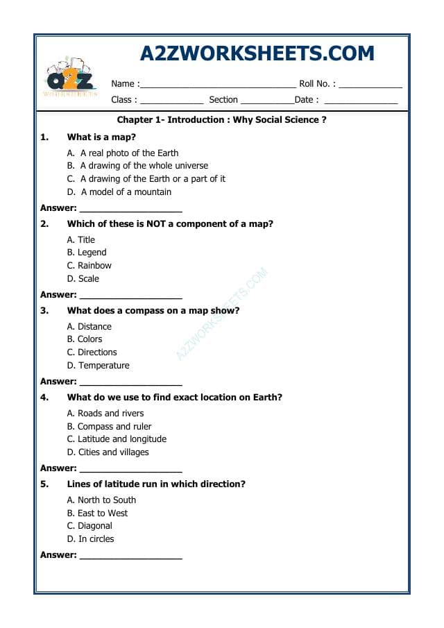 A2ZWorksheets:General Awareness-Understanding The World-Introduction  Why Social Science