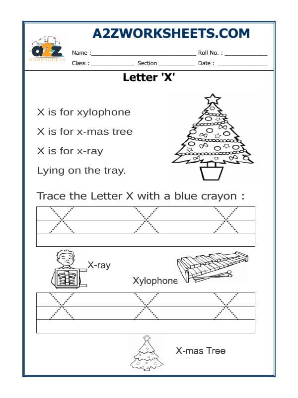 A2ZWorksheets:English-Writing-Trace The Letter X