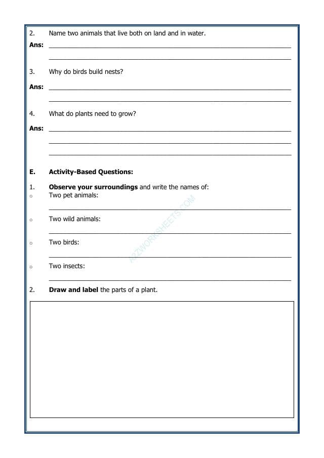 A2ZWorksheets:Science-Environment And Our Surroundings-Life Around Us