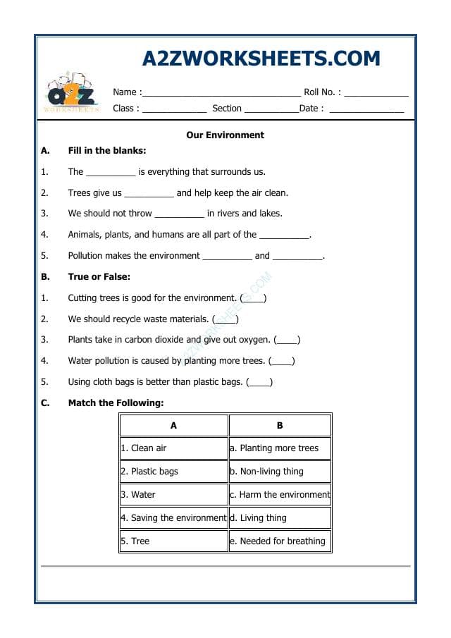 A2ZWorksheets:Science-Environment And Our Surroundings-Our Environment