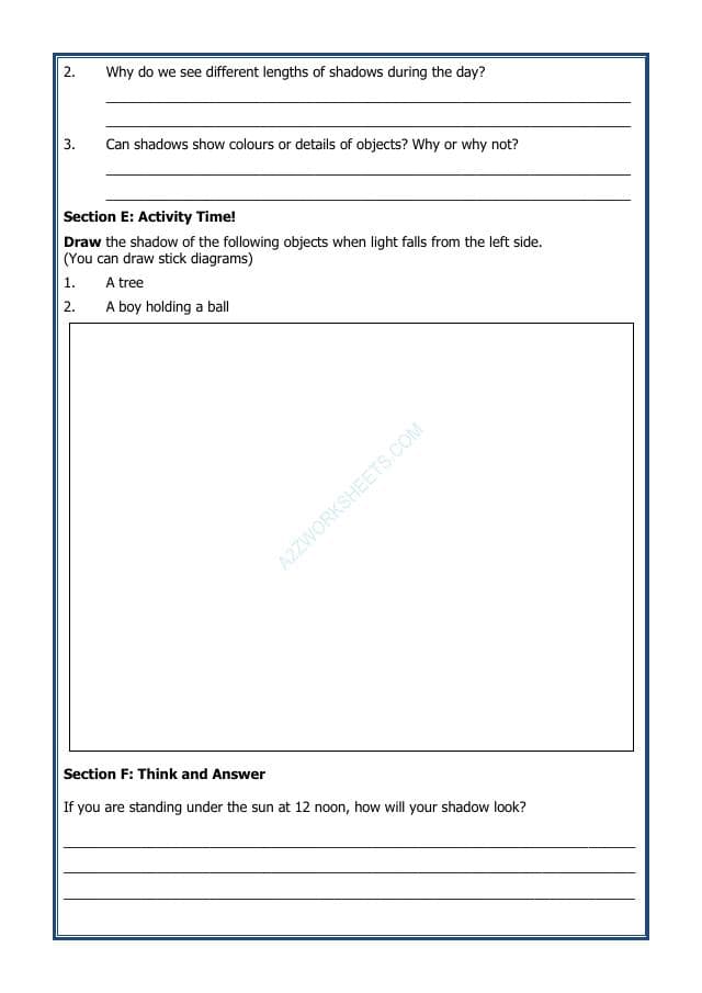 A2ZWorksheets:Science-Light,Shadows And Reflection-Shadows - Our Sky