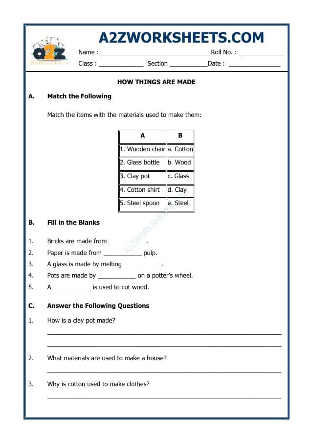 A2ZWorksheets:Science-Environment And Our Surroundings-How Things Are Made