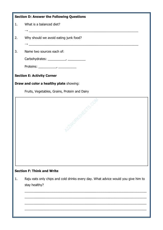 A2ZWorksheets:Science-Basic Necessities-Food and Health
