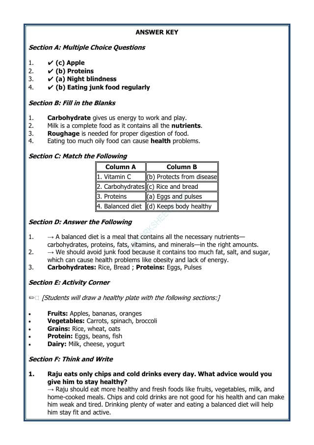 A2ZWorksheets:Science-Basic Necessities-Food and Health