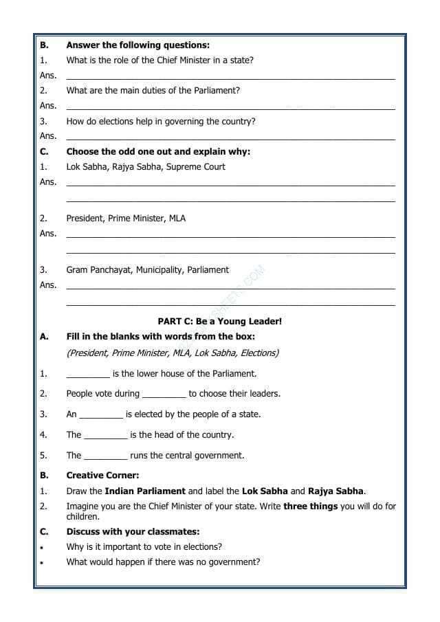 A2ZWorksheets:General Awareness-India and Its Neighbouring Countries-Governing Ourselves