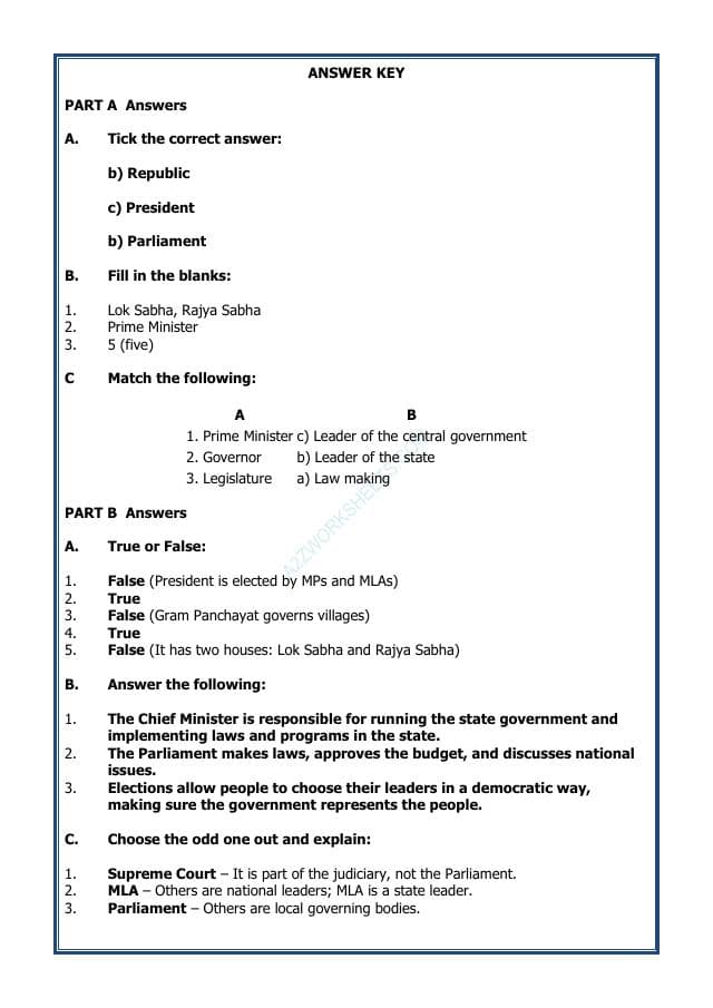 A2ZWorksheets:General Awareness-India and Its Neighbouring Countries-Governing Ourselves