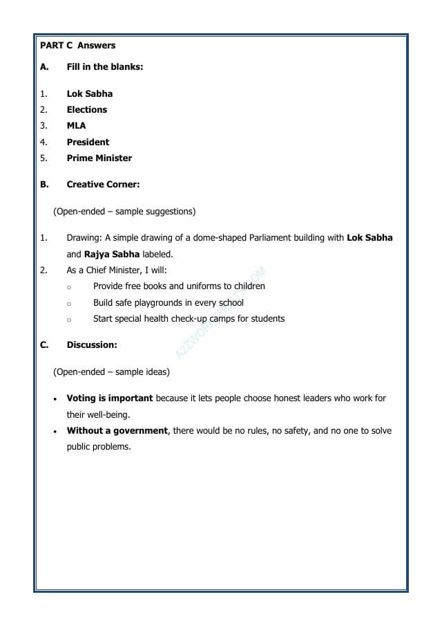 A2ZWorksheets:General Awareness-India and Its Neighbouring Countries-Governing Ourselves