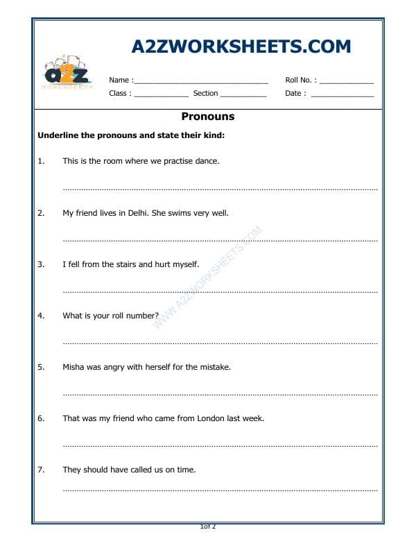 A2ZWorksheets:English-Grammar-Pronouns - 02 (Exercise)
